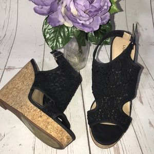 Lucky Brand Rezdah Lace Cork Bottom Wedges